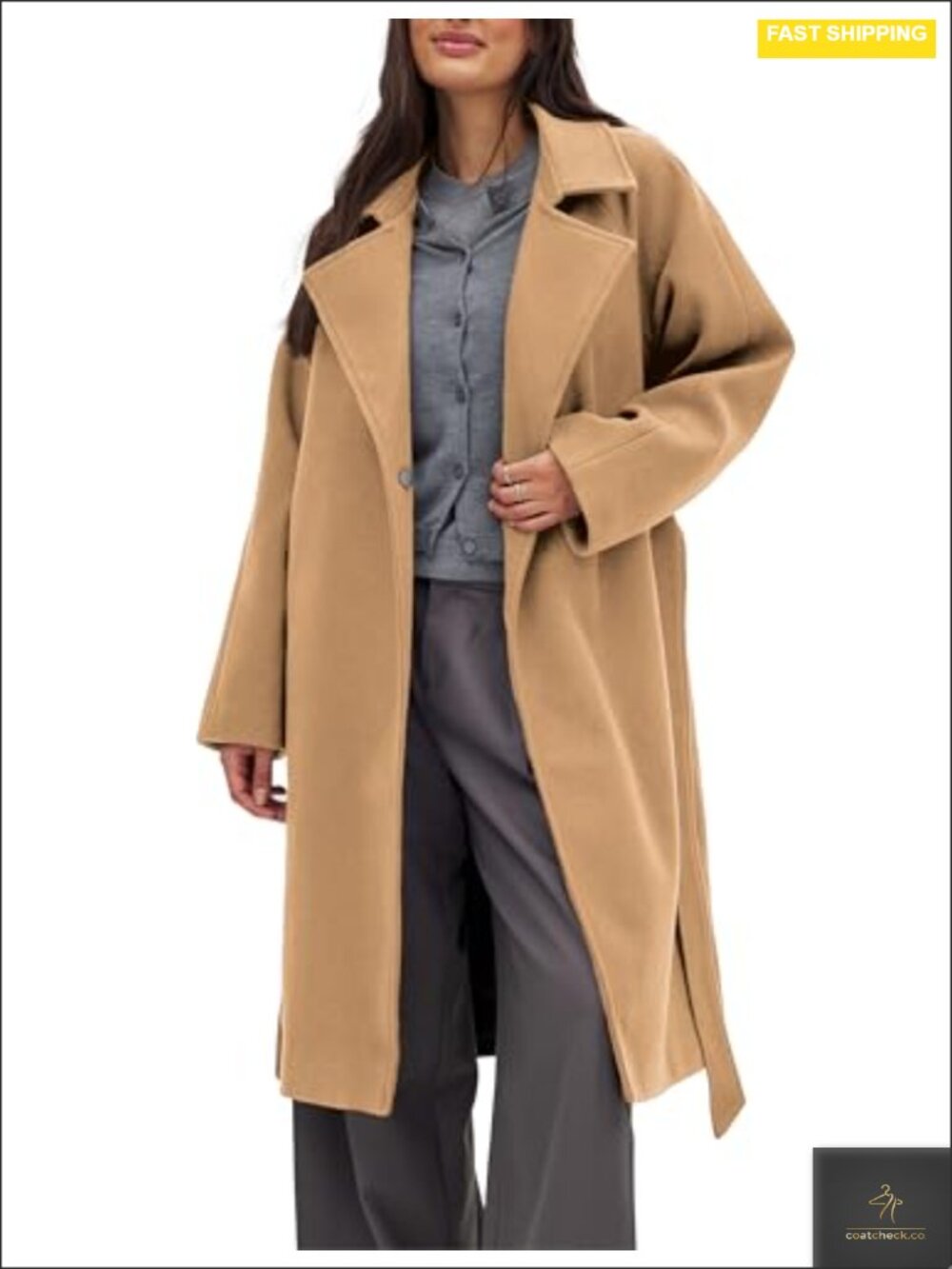 Women's Wool Blend Belted Trench Peacoat With Pockets